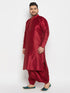 Vastramay Men's Plus Size Maroon Zari Weaved Kurta Dhoti Set